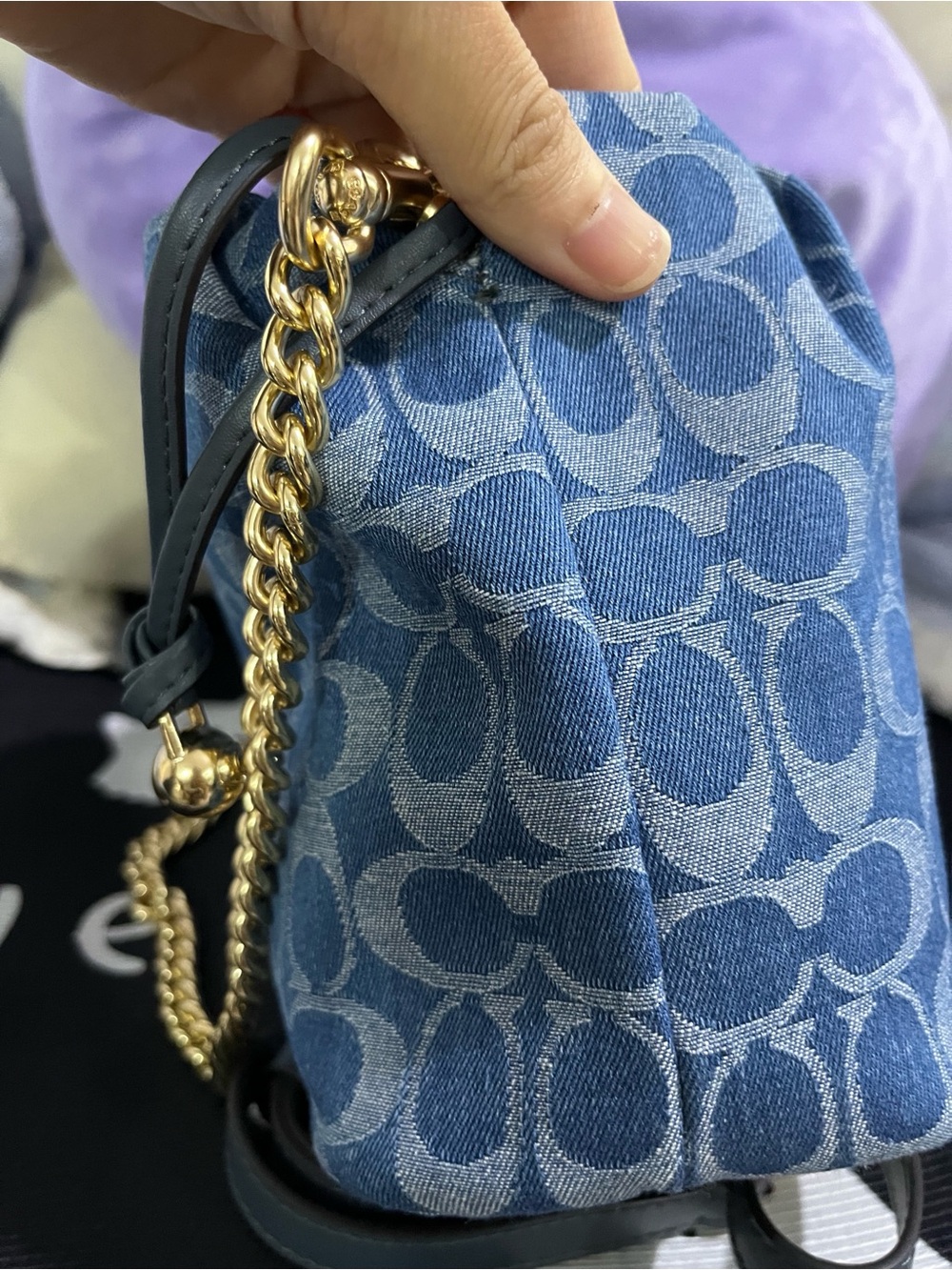 Coach Denim Signature Drawstring Crossbody - Blue - Picture 8 of 10